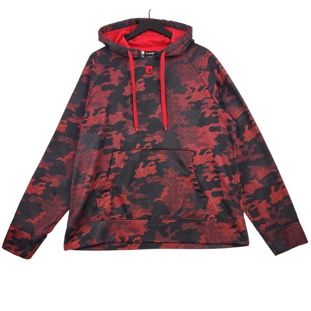 AND1 Mens Hoodie Size Large Red Black Camo Graphic Print Fleece Lined Basketball